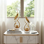 Gold Ceramic Abstract 2 Piece Statue Set,Mid Century Modern Abstract Art Home Decor Statue Mantelpiece on Unique Shelf Decor, TV Cabinet Divider Table top and Dining Table Centerpiece (White Gold)