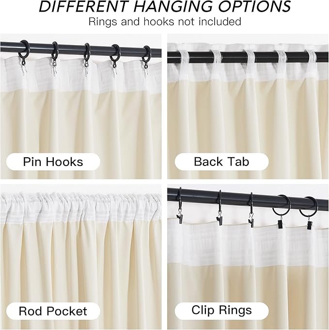 RYB HOME Cream Velvet Curtains 96 inch, Light Dimming White Window Curtains - Image 4