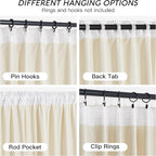 RYB HOME Cream Velvet Curtains 96 inch, Light Dimming White Window Curtains - Image 4