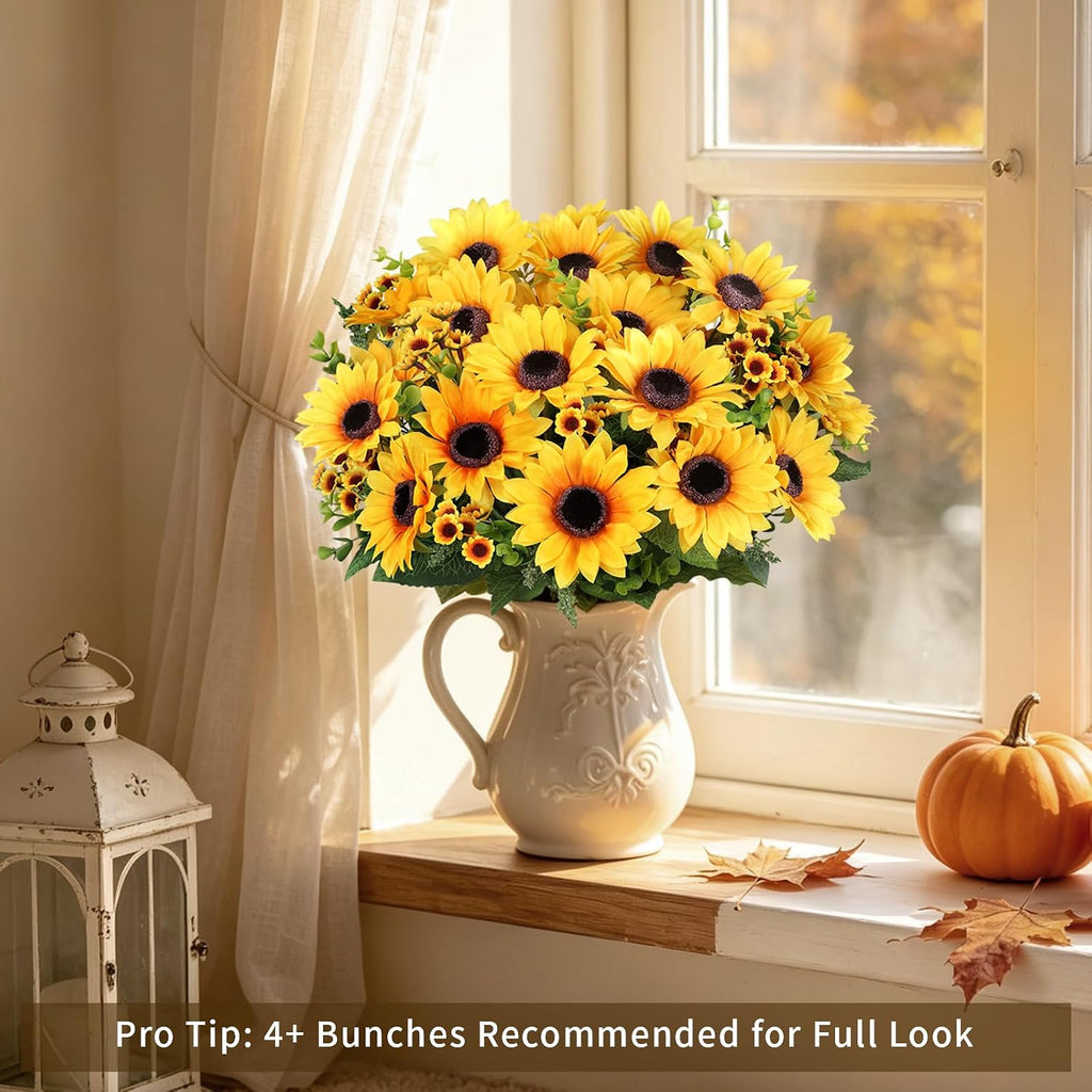 AmyHomie Artificial Sunflowers for Outdoors Fall Decor, 2 Bouquets