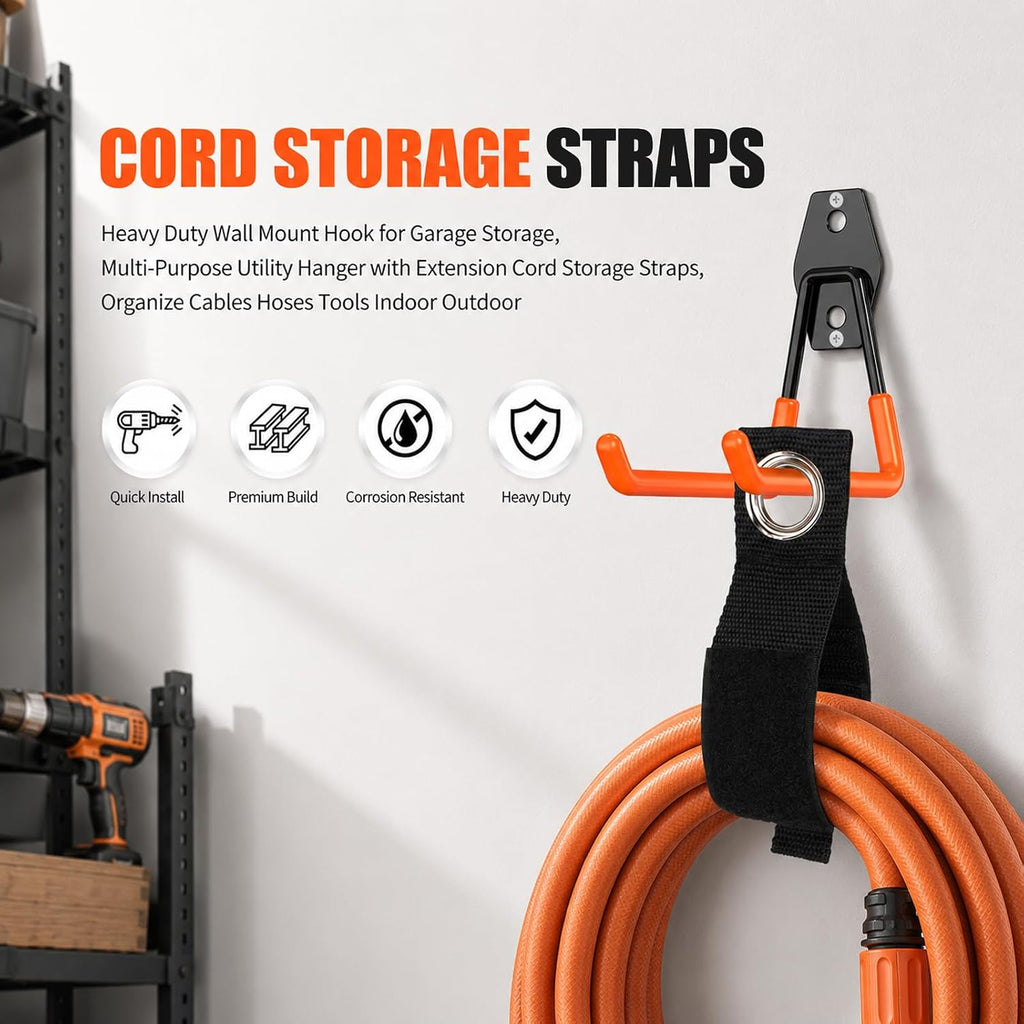 20 Pack Garage Storage Hooks with Anti-Slip Coating &Extension Cord Strap