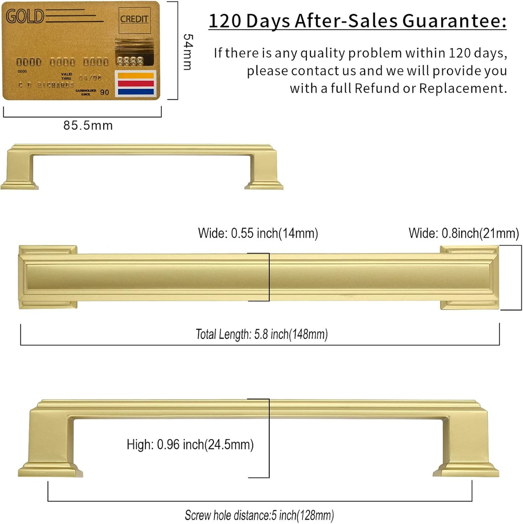 Amerdeco 6 Pack Brushed Gold Drawer Pulls 5"