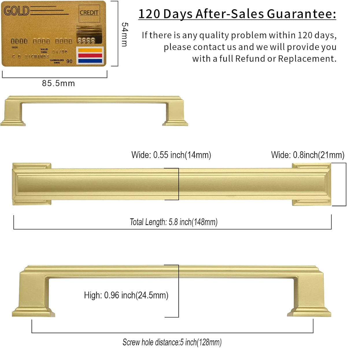 Amerdeco 6 Pack Brushed Gold Drawer Pulls 5"