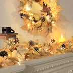 Realistic Fall Garland with Lights, 6 FT Real Touch Feel Leaves Garland with Berries Pine Cones, Fall Decorations for Home Thanksgiving Halloween Decorations Indoor Farmhouse Porch Fireplace