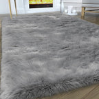 Faux Fur Area Rug, Indoor Plush Gray Floor Carpets - Image 2