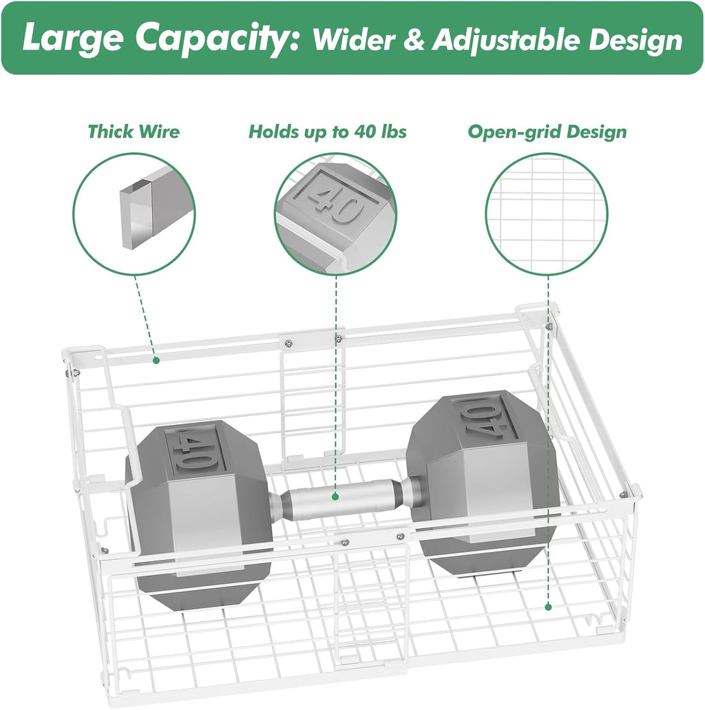 ADRIMER Freezer Organizer Bins, 4 Packs Foldable & Stackable Chest Freezer Organizer Bins with Adjustable Length 11-17.3", Metal Wire Storage Baskets for Upright Freezer, Deep Freezer, Pantry, White