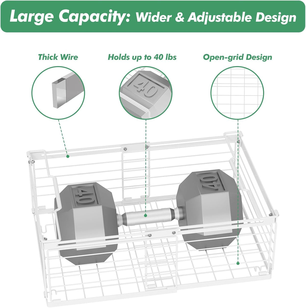 ADRIMER Freezer Organizer Bins, 4 Packs Foldable & Stackable Chest Freezer Organizer Bins with Adjustable Length 11-17.3", Metal Wire Storage Baskets for Upright Freezer, Deep Freezer, Pantry, White