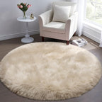 Fluffy Round Rug for Kids Room Beige Circle Faux Fur Area Rug for Bedroom - Image 2