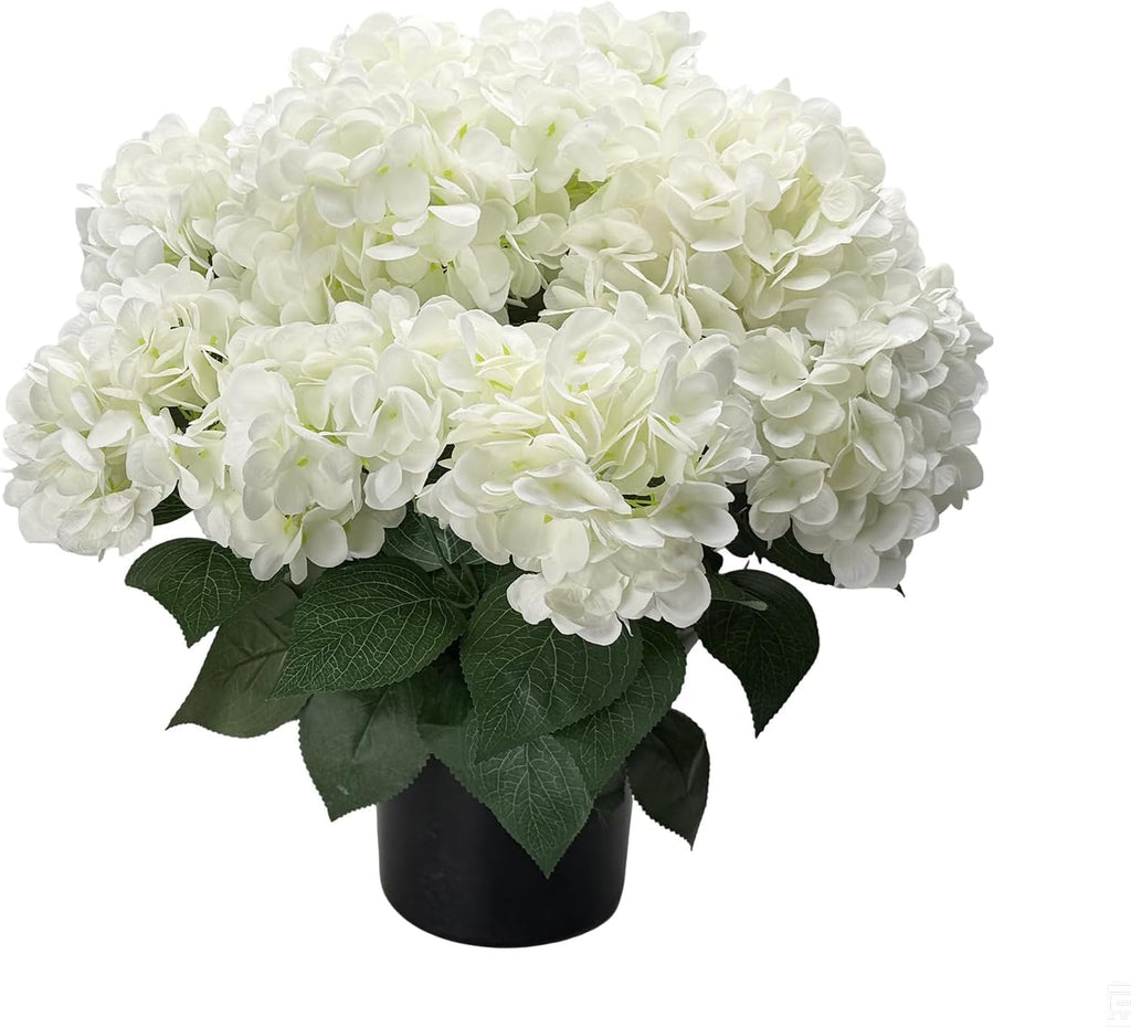 20” Artificial Hydrangea Plants Outdoor in Pots, Faux Hydrangea Bushes for Front Porch, Realistic White Fake Flowers for Patio Garden Indoor Home Decor