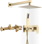 SUMERAIN Brushed Nickel Rain Shower System with Handheld Shower, Pressure Balance Shower Head System with Rough in Valve