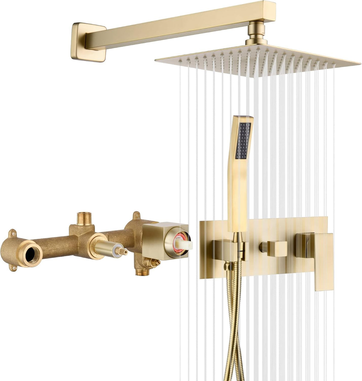 SUMERAIN Brushed Nickel Rain Shower System with Handheld Shower, Pressure Balance Shower Head System with Rough in Valve