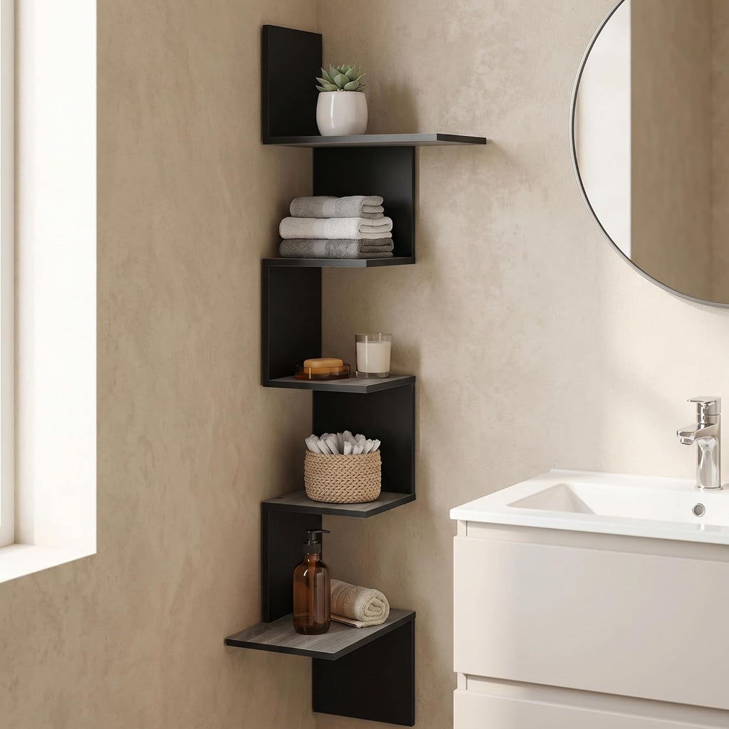 Furinno Rossi 5-Tier Corner Floating Shelves for Wall, French Oak