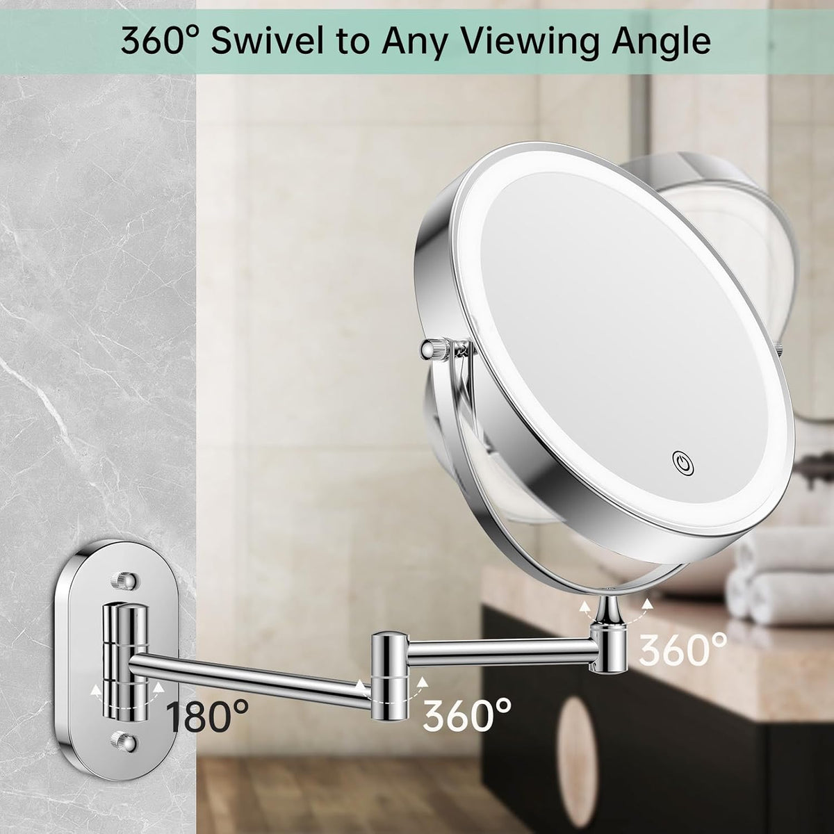 FUNTOUCH 2500mAh Rechargeable Wall Mounted Lighted Makeup Mirror 1X/20X