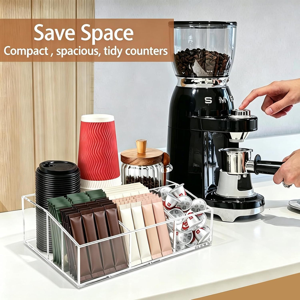 Coffee Bar Accessories, Acrylic Coffee Station Organizer Storage Box