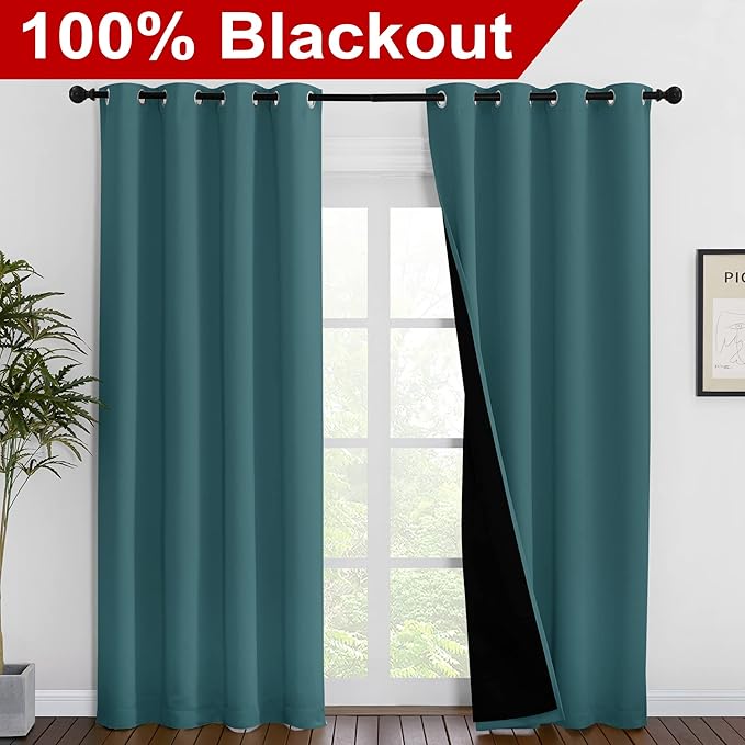 NICETOWN Complete 100% Blackout Curtain Set, Thermal Insulated & Energy - Image 2