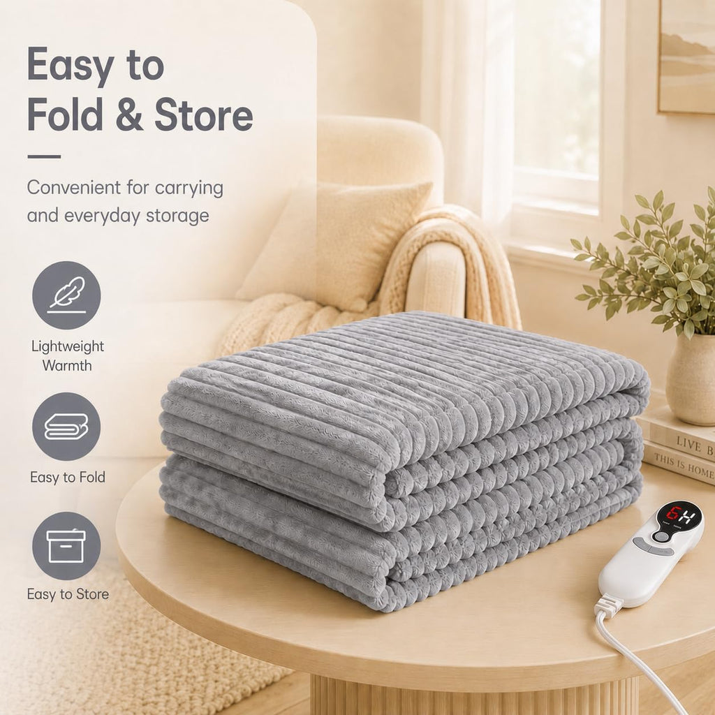 LUXIAN Electric Heated Blanket,Flannel,Full 72x84in,Grey, Thanksgiving