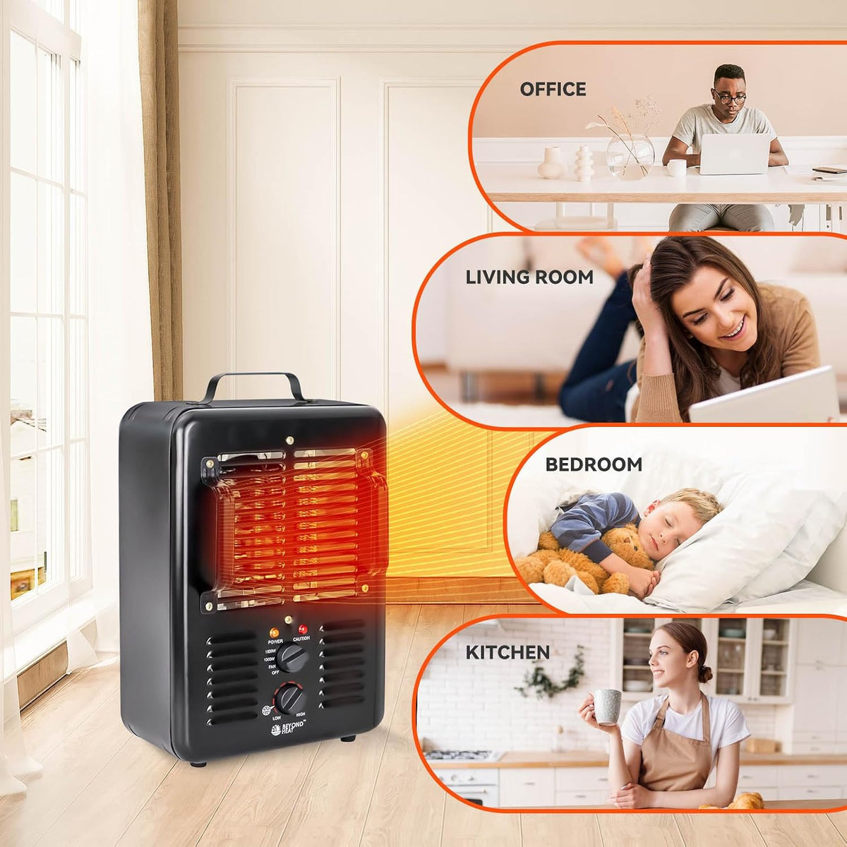 BEYOND HEAT 1500W Milkhouse Space Heater with Thermostat, Black-1 Packs