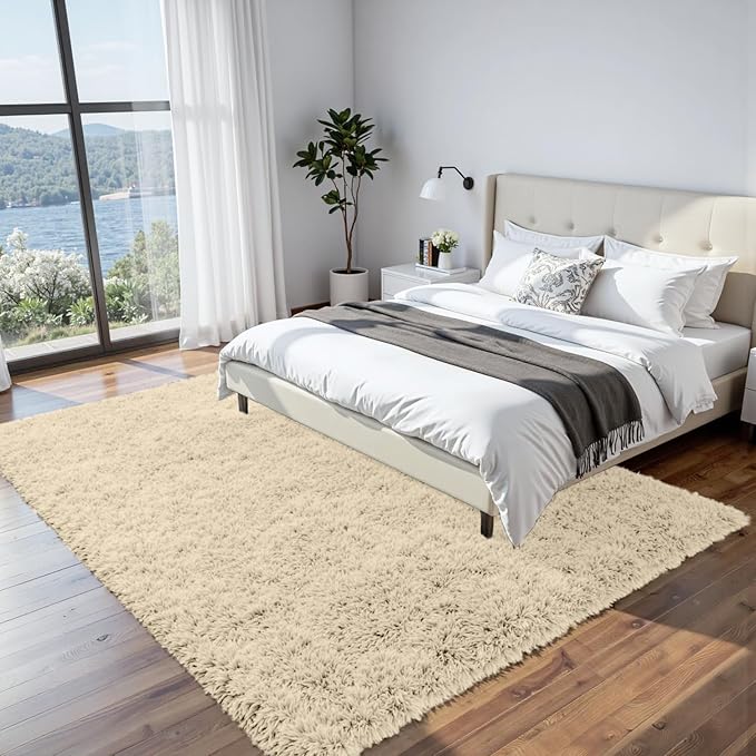 6x9 Area Rugs for Living Room Rug: Soft Fluffy Shag Beige Rugs for Bedroom - Image 3