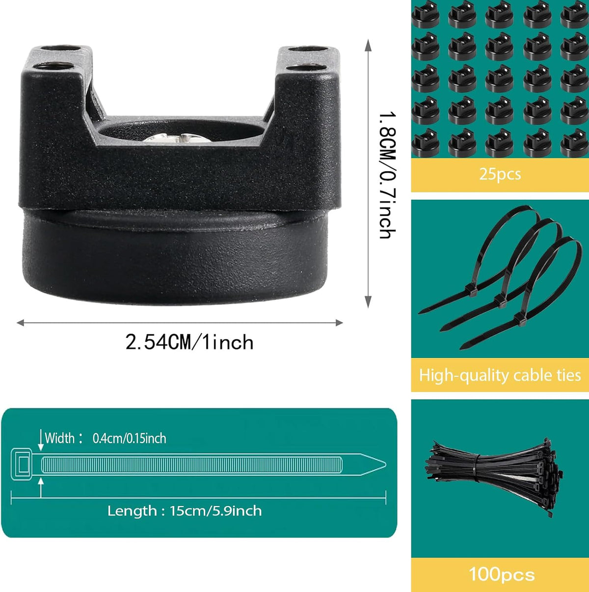 25 Pcs zbab1 Magnetic Zip Tie Mount Base, 35LBS Strong Magnetic Wire Holder & Cable Clips,Magnetic cable management for cars, offices, homes, and boats Diameter 25mm