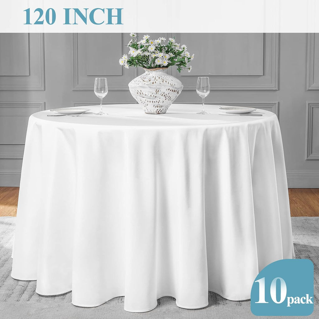 VidaFete Classic Series 10 Pack 120inch Round Polyester Table Cloth, White