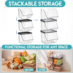 6 Pcs Stackable Plastic Storage Bins, Open Front, Black