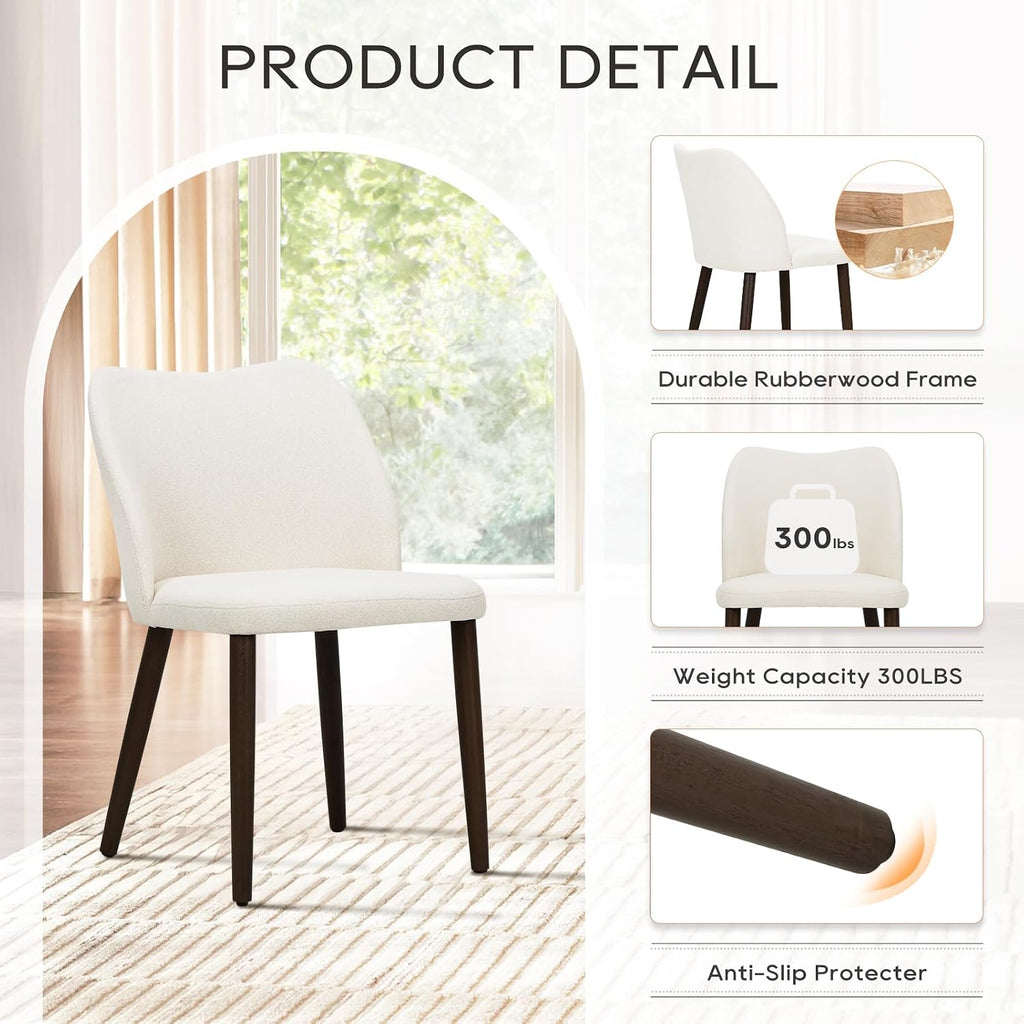 COLAMY Upholstered Dining Chairs Set of 4, Modern Kitchen & Dining Room Chairs with Curved Back, Fabric Padded Seat and Solid Wood Legs, Side Chairs for Restaurant, Cafe & Home, Beige