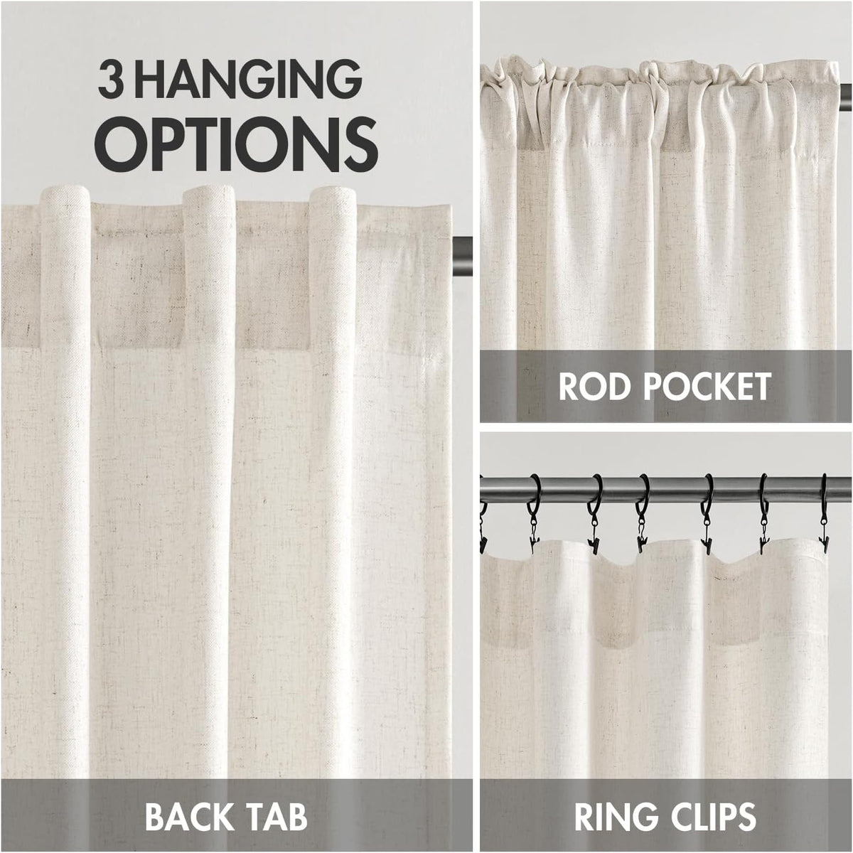 MIULEE Non-See-Through Privacy Linen Curtains 52W x 84L Inch Natural White