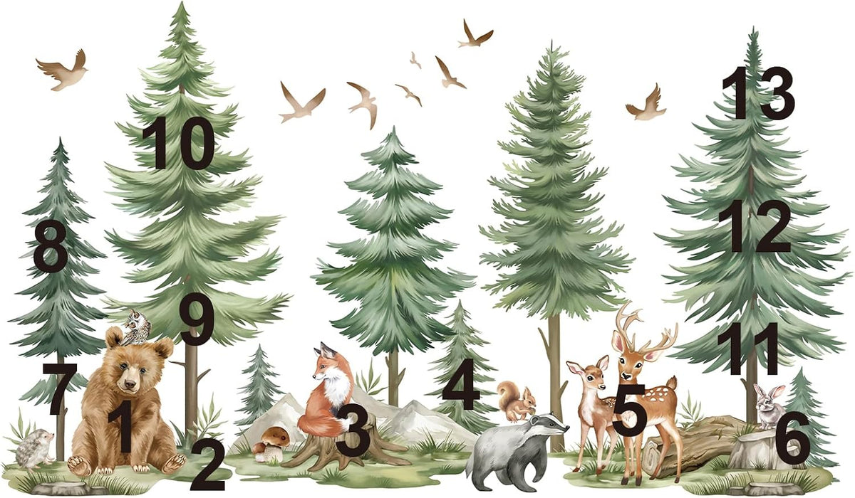 wondever Mountain Tree Wall Decals Forest Animals Bear Deer Wall Stickers