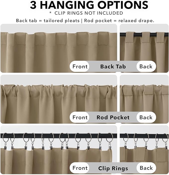 Deconovo Blackout Curtains, Thermal Insulated, W42 x L45 2 Panels, Back Tab - Image 2