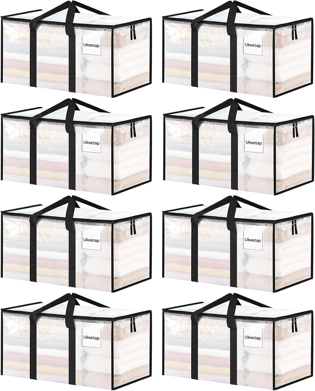 ukeetap 8 Pack Extra Large Clothes Storage Bins with Lids, Clear