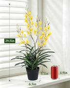 Potted Fake Orchid, Bright Yellow 29.5" Artificial Dendrobium, Fake Flowers with Matching Orchid Pot for Balcony, Kitchen & Spring Table Arrangement, Set of 1