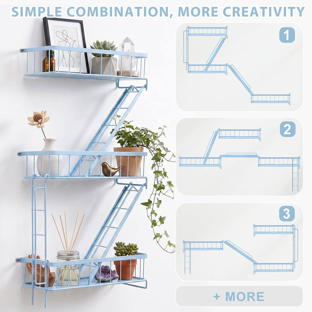 Fire Escape Wall Shelf, NYC Wall Decorative Floating Shelves, Sky Blue