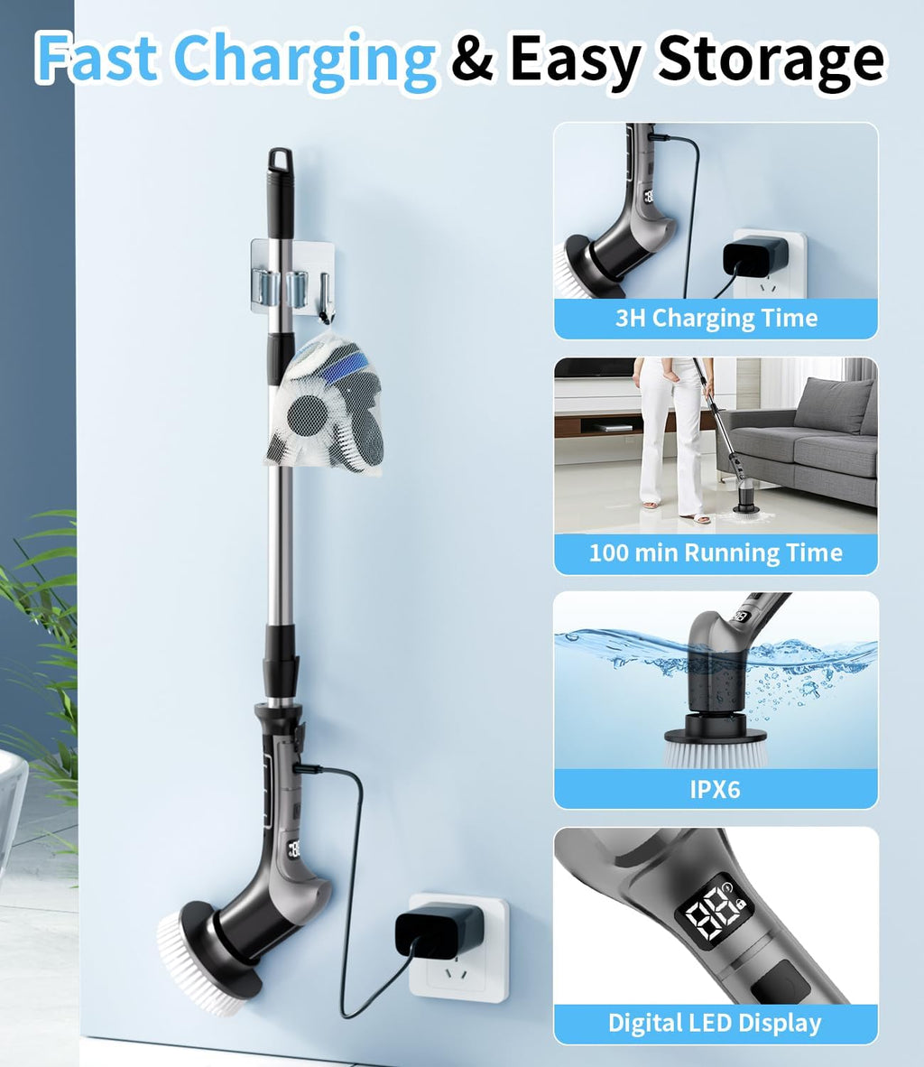 Electric Spin Scrubber for Bathtub,Kitchen,Shower Scrubber with Long Handle