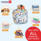 Creative QT Stuff ’n Sit Large 33’’ Bean Bag Storage Cover for Stuffed Animals & Toys, Giant Beanbag Chair for Kids Ages 3-14, Bedroom Organizer, Gray/White Stripe