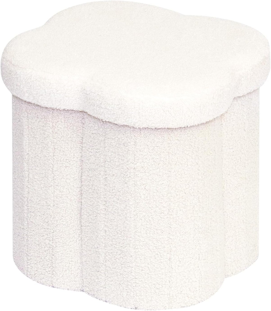 B FSOBEIIALEO Storage Ottoman Cube, 15" Flower Shaped Ottomans, Cream White