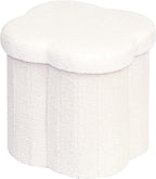 B FSOBEIIALEO Storage Ottoman Cube, 15" Flower Shaped Ottomans, Cream White