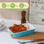 Baking Dish for Oven Casserole Dishes Bakeware Set With Ramekin Ceramic Lasagna Pan 9×12.8 Inch Large Deep Baking Dishes Rectangular Non-Stick Baking Pans for Kitchen Baking and Roasting Turquoise