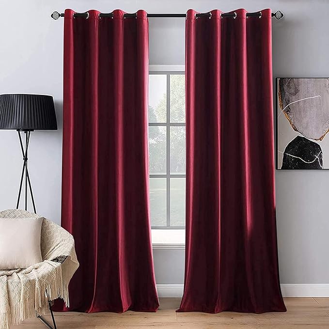 MIULEE Christmas Burgundy Velvet Curtains Solid Soft Red Blackout Curtain by MIULEE
