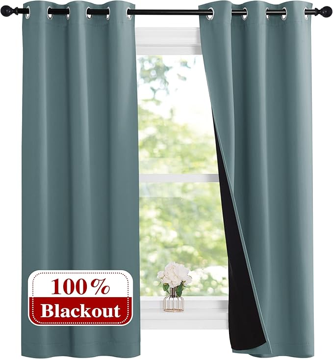 NICETOWN Aqua 100% Blackout Lined Curtains, 2 Thick Layers Narrow Wide Window by NICETOWN