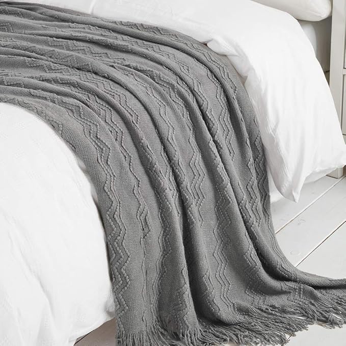 BOURINA Throw Blanket Textured Solid Soft Sofa Throw Couch Cover Knitted - Image 6