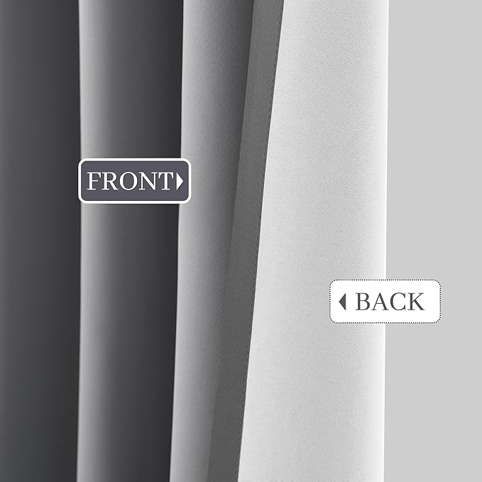 Yakamok Grey Room Darkening 100% Blackout Curtains Grommet Window Treatments - Image 9