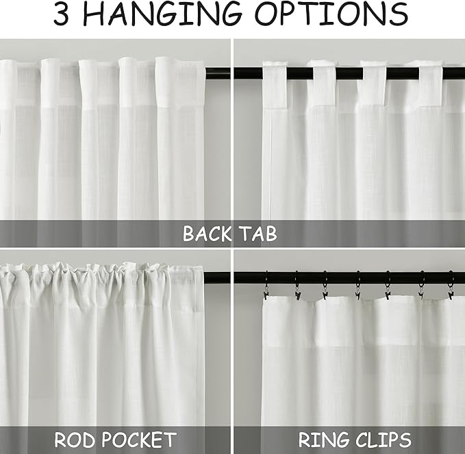Nanspring Ivory Semi Sheer Curtains 72 Inches Long 2 Panels Set - Image 3