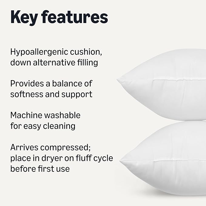 Amazon Basics Square Hypoallergenic Pillow Insert, Sofa Bed Couch Decorative - Image 2