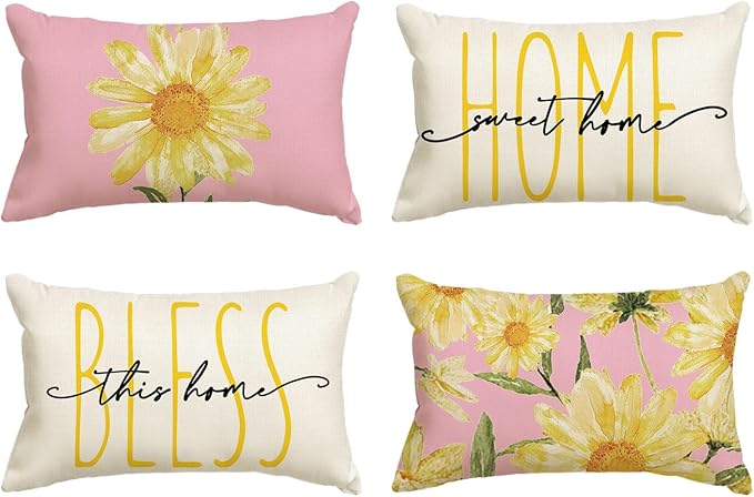 AVOIN colorlife Home Sweet Home Spring Summer Flowers Pink Throw Pillow Covers by AVOINcolorlife