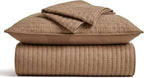 EVERGRACE 100% Cotton Cross Stitch 3-Piece Quilt Set, King, Camel Brown