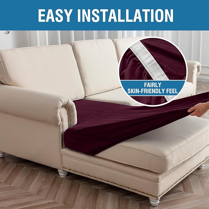 Couch Cover 3-Piece Elastic Velvet Couch Cushion Covers & Chaise Slipcovers - Image 6