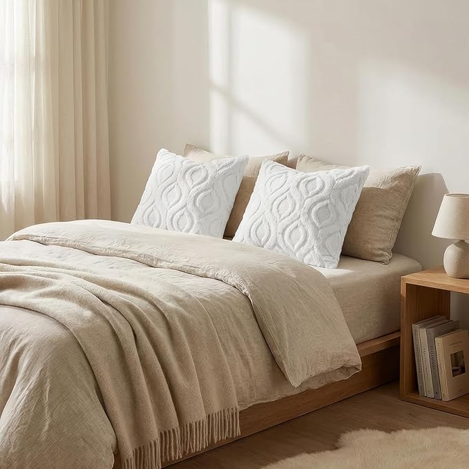 decorUhome Throw Pillow Covers 26x26 Inch Set of 2, Soft Plush Faux Wool White - Image 5