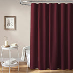 Burgundy Linen Textured Waterproof Fabric Shower Curtain Set, 72x72