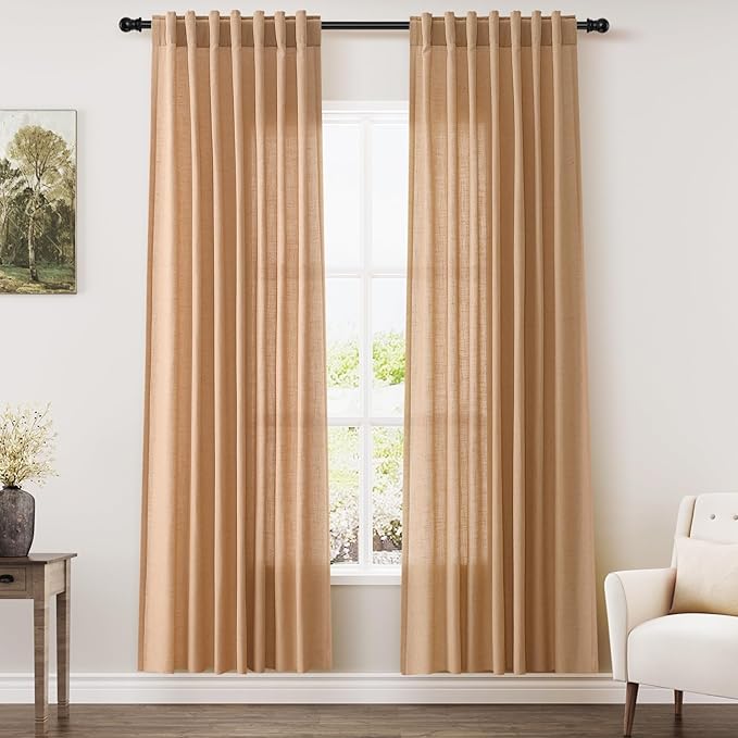 Nanspring Camel Linen Semi Sheer Curtains 72 Inches Long 2 Panels Set by Nanspring