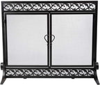 Plow & Hearth Scrollwork, 37" W X 30" H, Metal Fireplace Screen with Magnetic Hinged Doors, Spark Guard Cover, Stand Alone Wrought Iron Panel Fire Place Cover